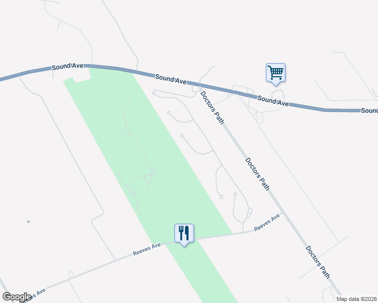 map of restaurants, bars, coffee shops, grocery stores, and more near 77 Chris Sundrop Court in Riverhead