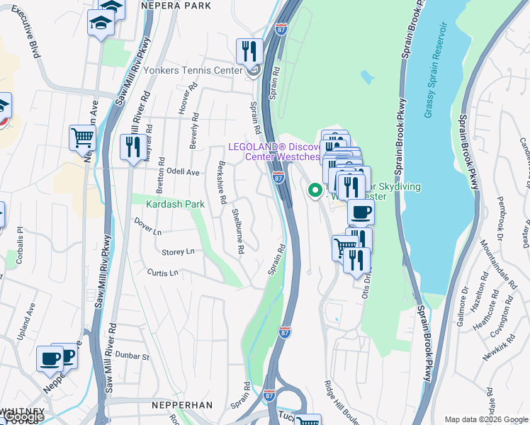 map of restaurants, bars, coffee shops, grocery stores, and more near 22 Conway Terrace in Yonkers