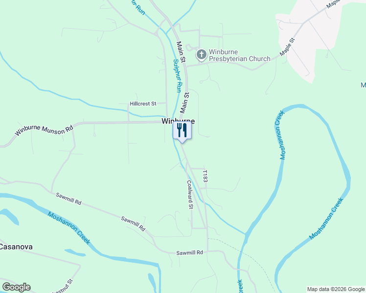 map of restaurants, bars, coffee shops, grocery stores, and more near Winburne Road in Winburne