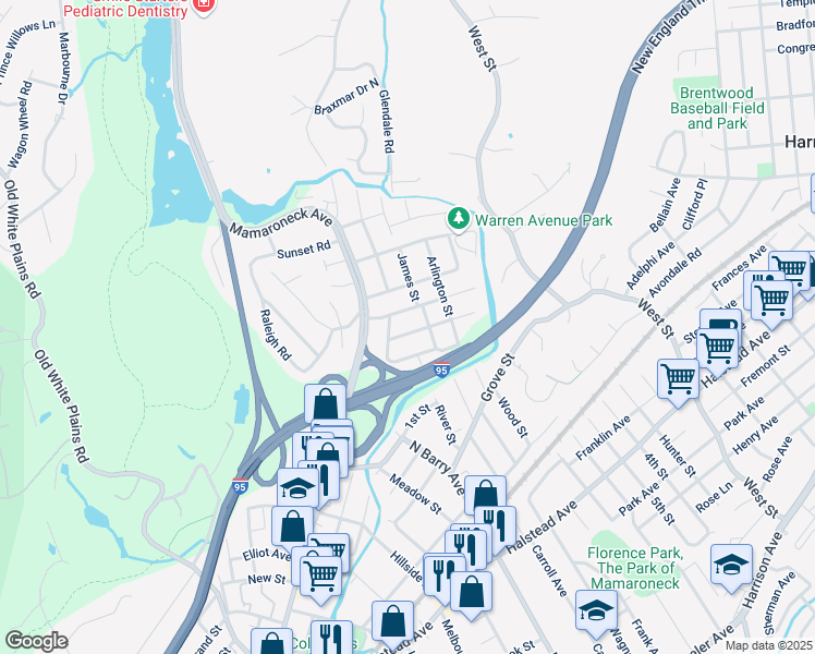 map of restaurants, bars, coffee shops, grocery stores, and more near 212 Soundview Avenue in Mamaroneck