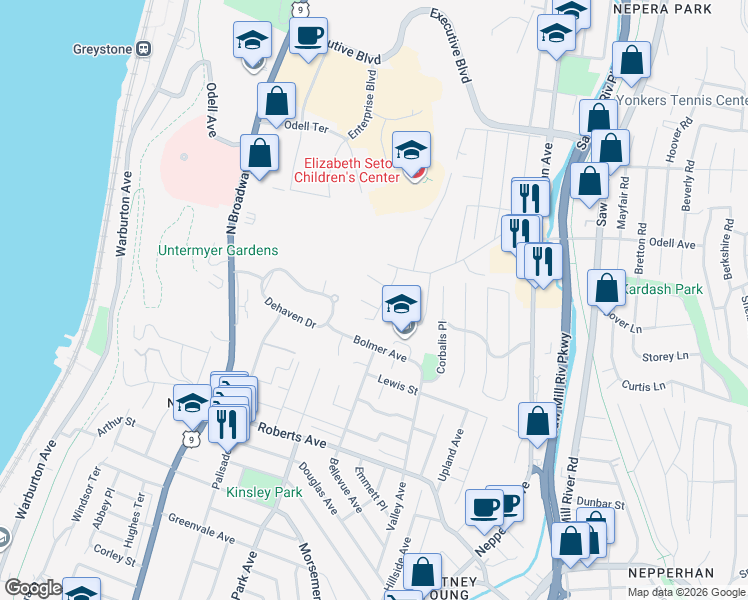 map of restaurants, bars, coffee shops, grocery stores, and more near 13 Ann Marie Place in Yonkers