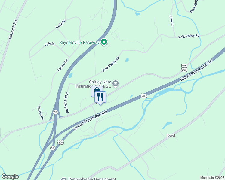 map of restaurants, bars, coffee shops, grocery stores, and more near 6599 U.S. 209 in Stroudsburg