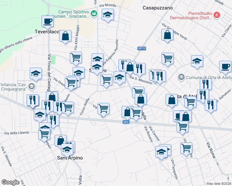 map of restaurants, bars, coffee shops, grocery stores, and more near 37 Via Cesare Augusto in Succivo