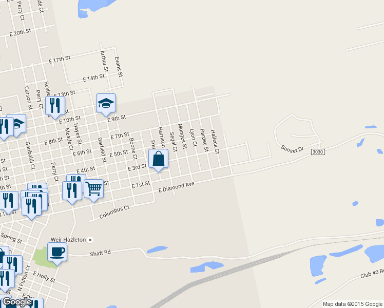 map of restaurants, bars, coffee shops, grocery stores, and more near 590 Pardee Street in Hazleton