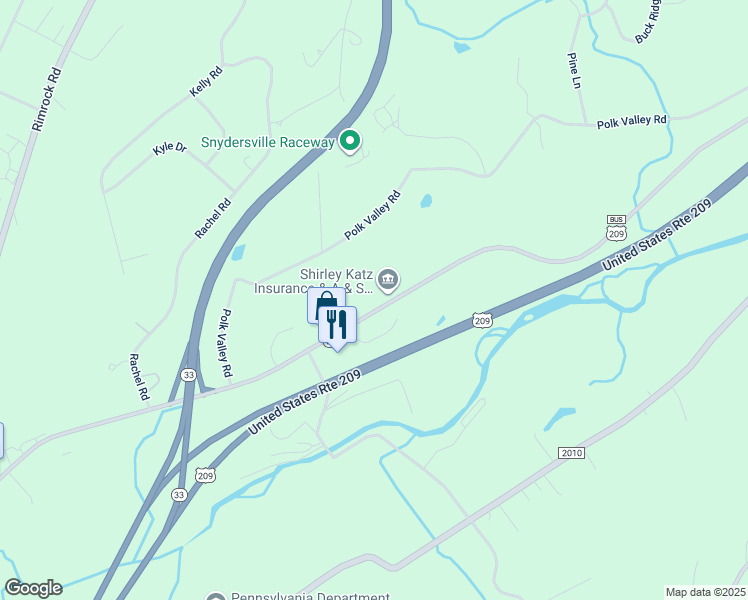 map of restaurants, bars, coffee shops, grocery stores, and more near 6599 U.S. 209 in Stroudsburg
