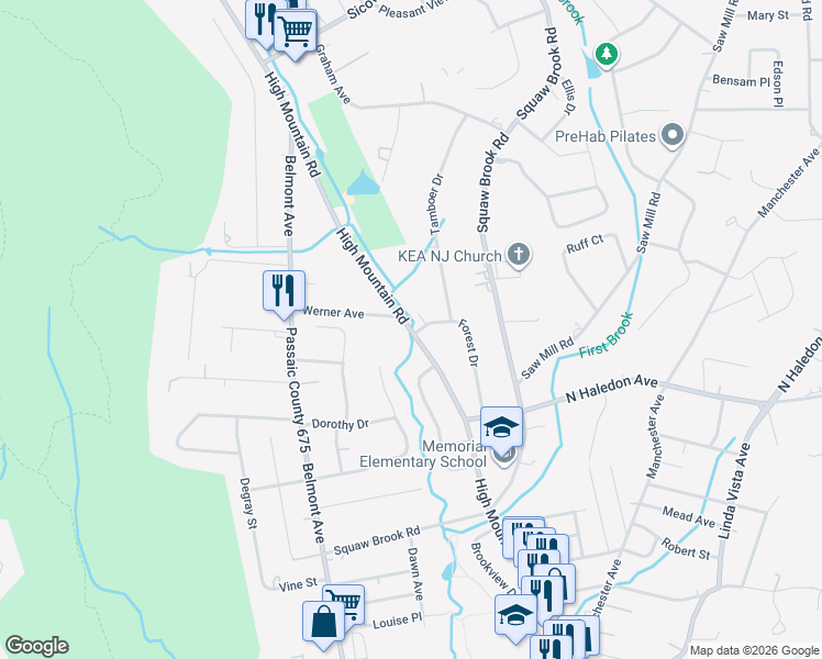 map of restaurants, bars, coffee shops, grocery stores, and more near 118 Forest Drive in North Haledon