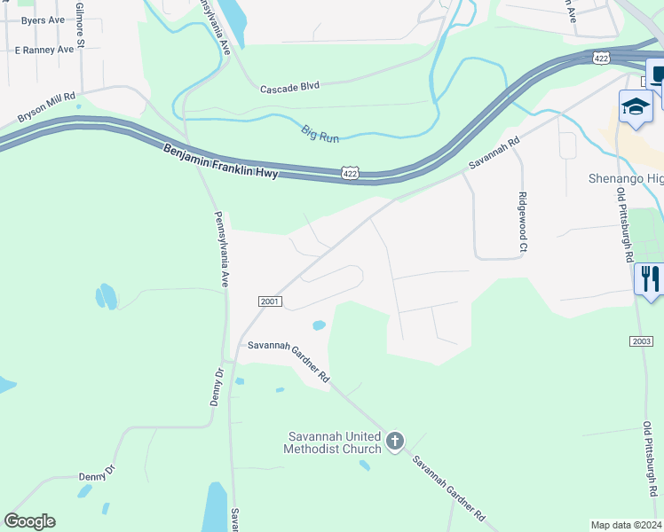 map of restaurants, bars, coffee shops, grocery stores, and more near 43 Fields Drive in New Castle