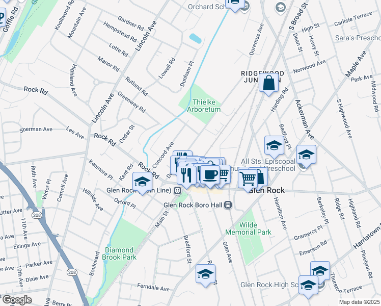 map of restaurants, bars, coffee shops, grocery stores, and more near 525 Doremus Avenue in Glen Rock