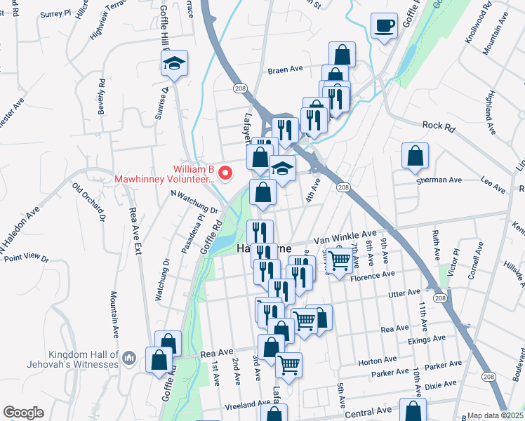 map of restaurants, bars, coffee shops, grocery stores, and more near 775 Lafayette Avenue in Hawthorne