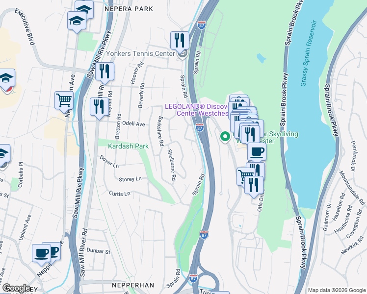 map of restaurants, bars, coffee shops, grocery stores, and more near 22 Conway Terrace in Yonkers