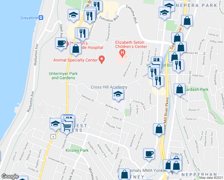 map of restaurants, bars, coffee shops, grocery stores, and more near 13 Ann Marie Place in Yonkers