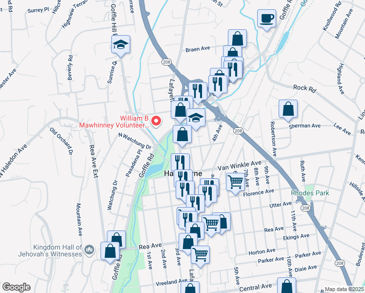 map of restaurants, bars, coffee shops, grocery stores, and more near 784 Lafayette Avenue in Hawthorne