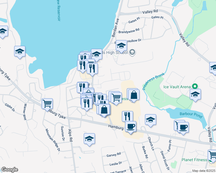 map of restaurants, bars, coffee shops, grocery stores, and more near 420 Brittany Drive in Wayne