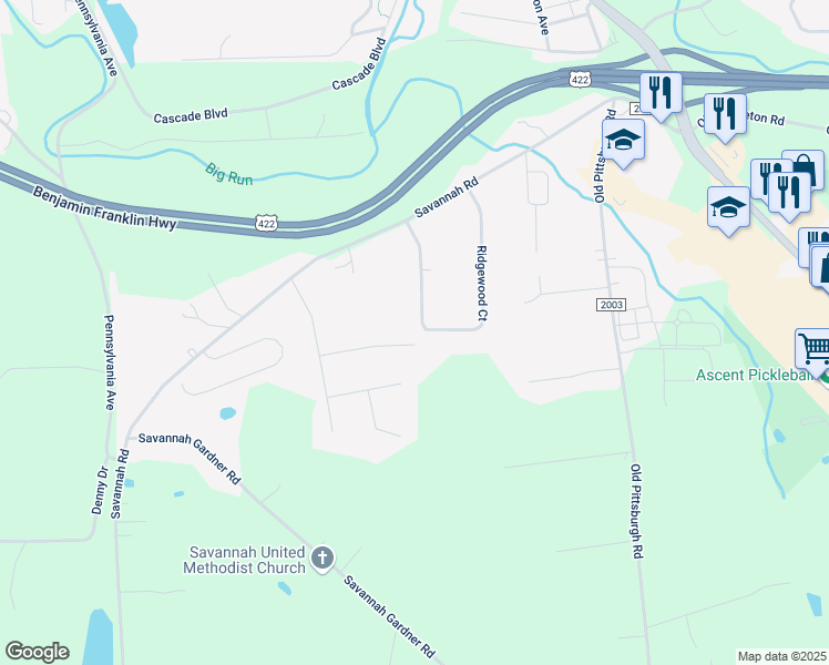 map of restaurants, bars, coffee shops, grocery stores, and more near 2512 Ridgewood Court in New Castle