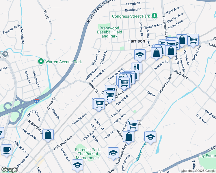 map of restaurants, bars, coffee shops, grocery stores, and more near 64 Sterling Avenue in Harrison