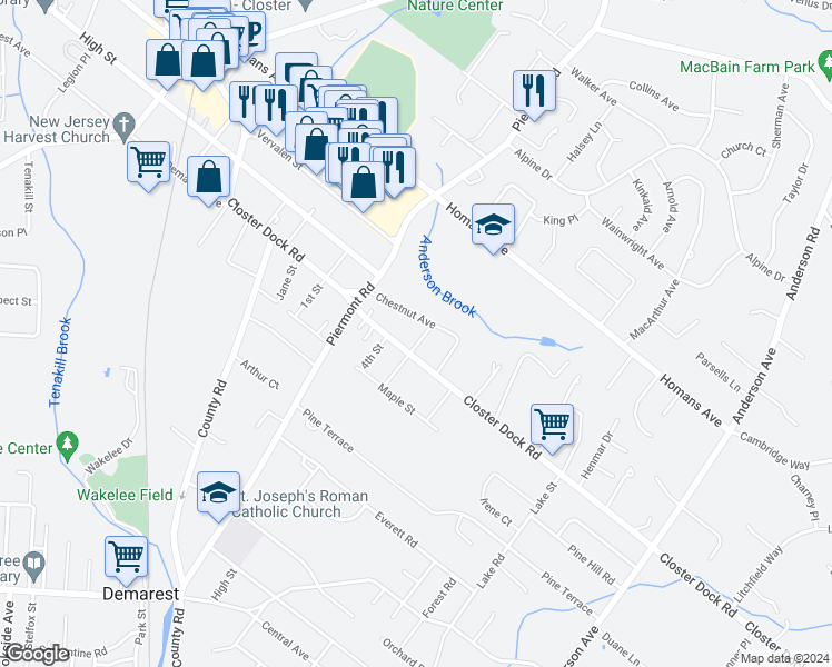 map of restaurants, bars, coffee shops, grocery stores, and more near 14 5th Street in Closter