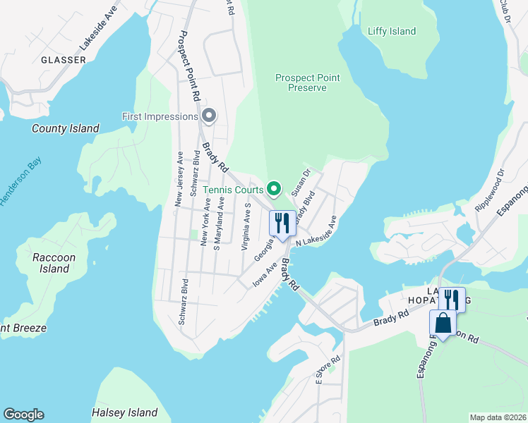 map of restaurants, bars, coffee shops, grocery stores, and more near 2 Delaware Avenue in Jefferson