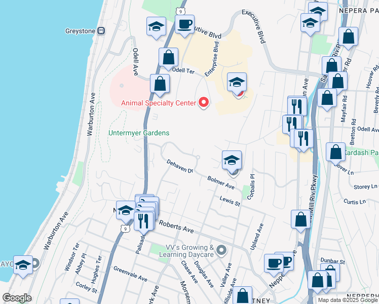 map of restaurants, bars, coffee shops, grocery stores, and more near 98 Dehaven Drive in Yonkers
