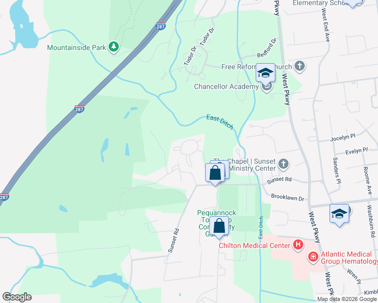 map of restaurants, bars, coffee shops, grocery stores, and more near 804 Chatfield Drive in Pequannock Township