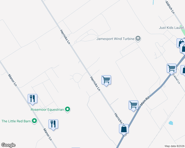 map of restaurants, bars, coffee shops, grocery stores, and more near 248 Herricks Lane in Riverhead