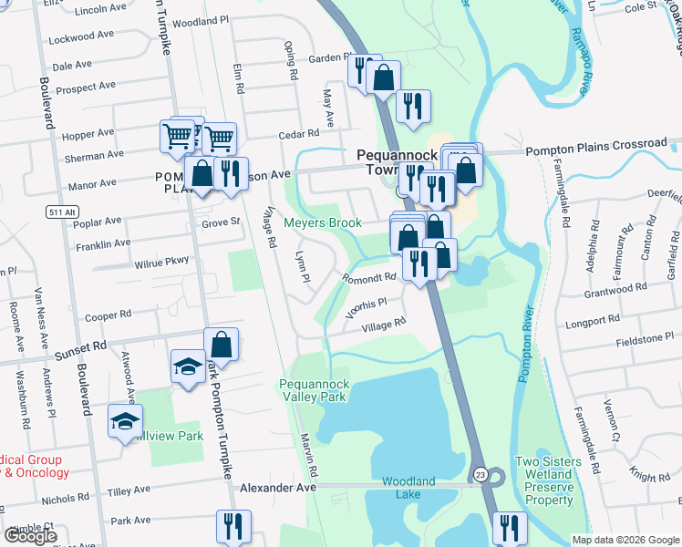 map of restaurants, bars, coffee shops, grocery stores, and more near 27 Romondt Road in Pequannock Township