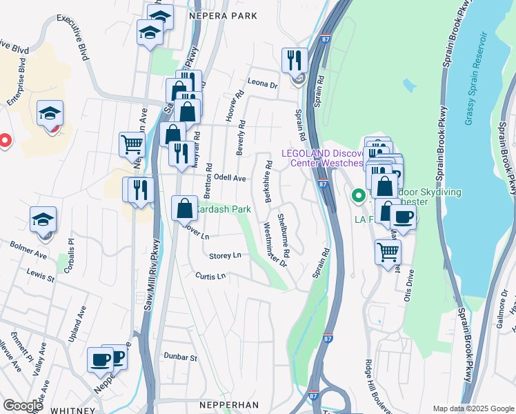 map of restaurants, bars, coffee shops, grocery stores, and more near 120 Westminster Drive in Yonkers