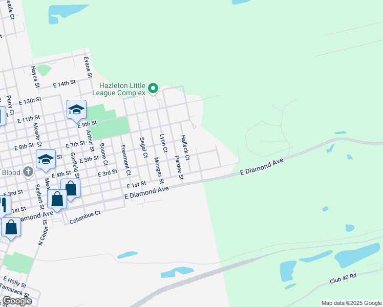 map of restaurants, bars, coffee shops, grocery stores, and more near Thompson Street in Hazleton