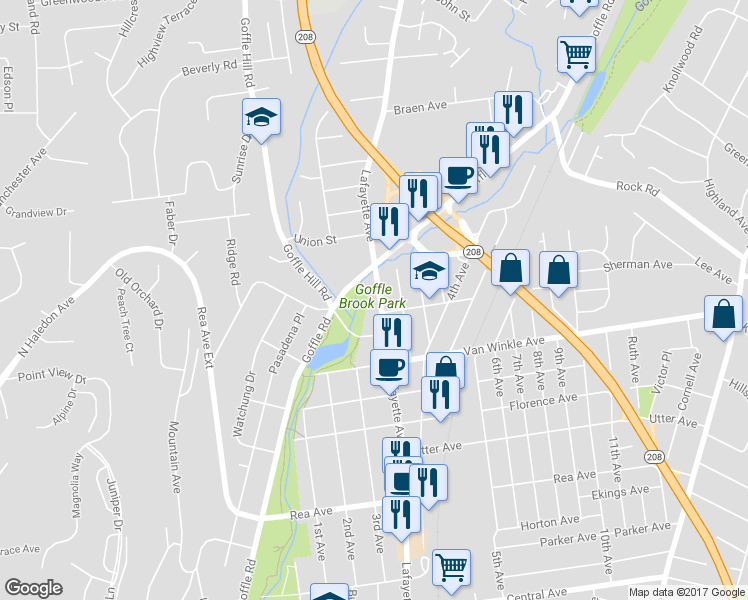 map of restaurants, bars, coffee shops, grocery stores, and more near 784 Lafayette Avenue in Hawthorne
