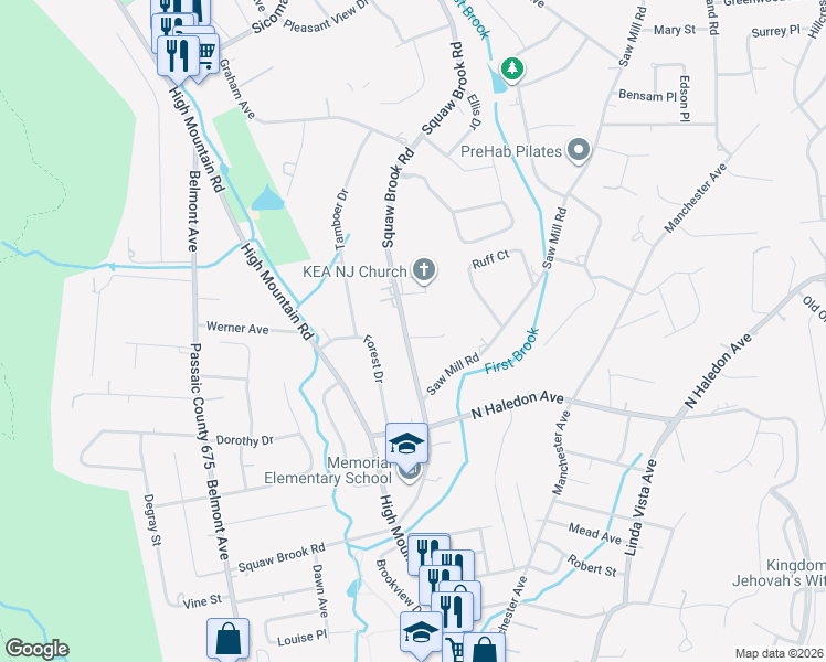 map of restaurants, bars, coffee shops, grocery stores, and more near 326 Squaw Brook Road in North Haledon