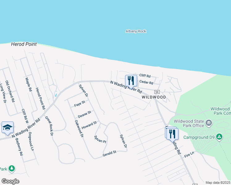 map of restaurants, bars, coffee shops, grocery stores, and more near 7 1st Street in Wading River