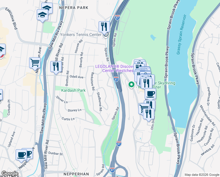 map of restaurants, bars, coffee shops, grocery stores, and more near 22 Conway Terrace in Yonkers