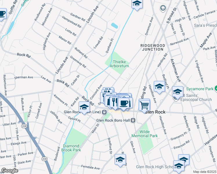 map of restaurants, bars, coffee shops, grocery stores, and more near 522 Doremus Avenue in Glen Rock