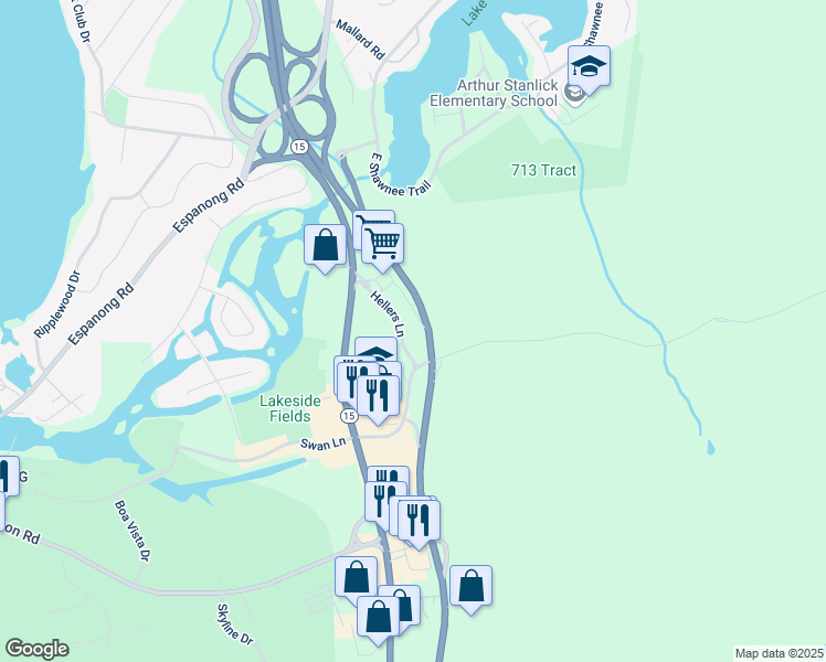 map of restaurants, bars, coffee shops, grocery stores, and more near 9 Hellers Lane in Jefferson