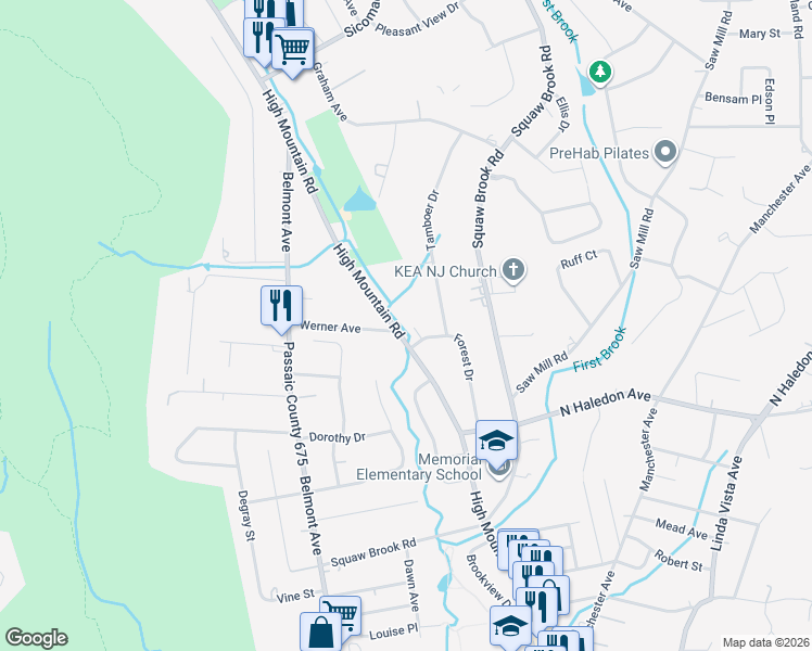 map of restaurants, bars, coffee shops, grocery stores, and more near 118 Forest Drive in North Haledon