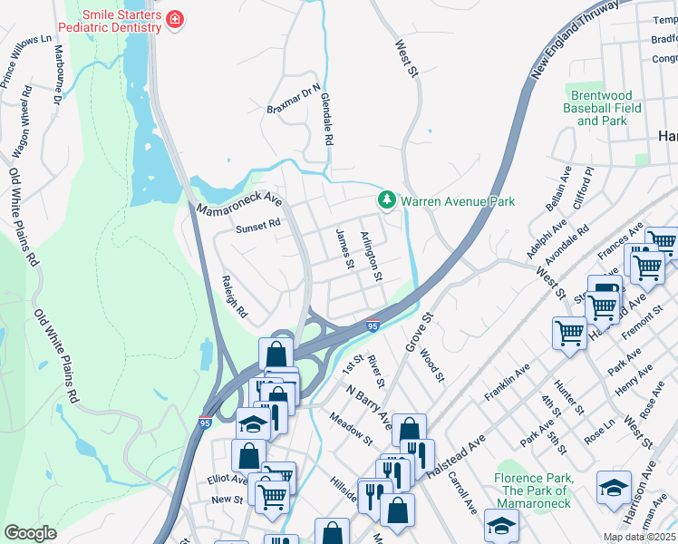 map of restaurants, bars, coffee shops, grocery stores, and more near 212 Soundview Avenue in Mamaroneck