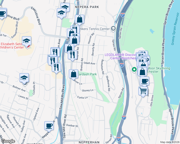 map of restaurants, bars, coffee shops, grocery stores, and more near 4 Beverly Road in Yonkers