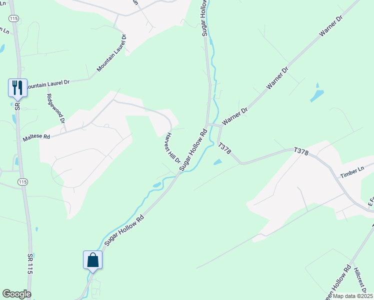 map of restaurants, bars, coffee shops, grocery stores, and more near 1562 Sugar Hollow Road in Effort