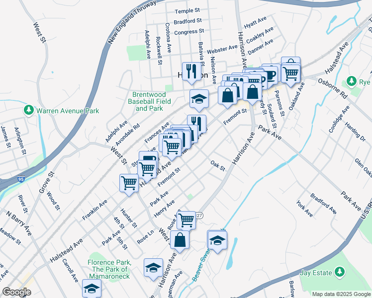 map of restaurants, bars, coffee shops, grocery stores, and more near 126 Fremont Street in Harrison