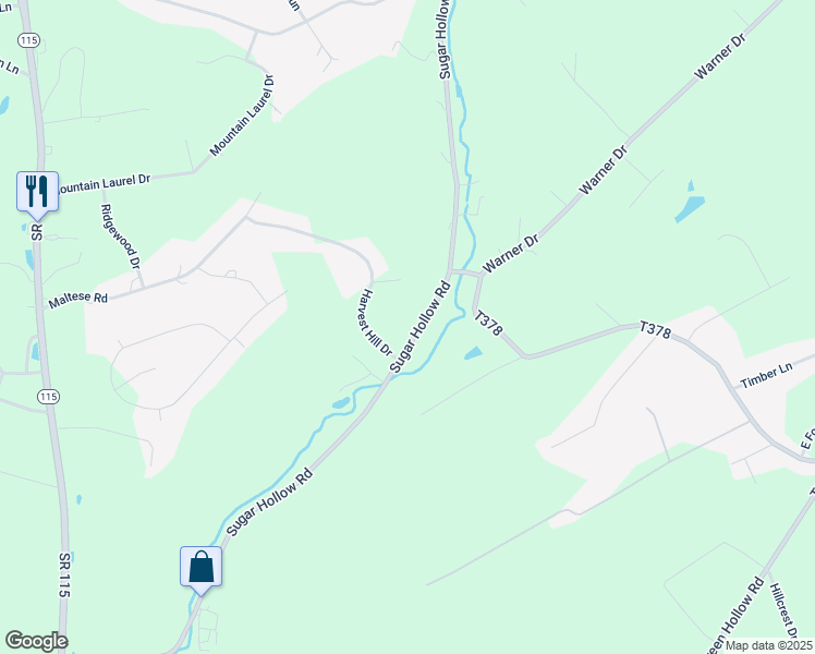 map of restaurants, bars, coffee shops, grocery stores, and more near 1562 Sugar Hollow Road in Effort