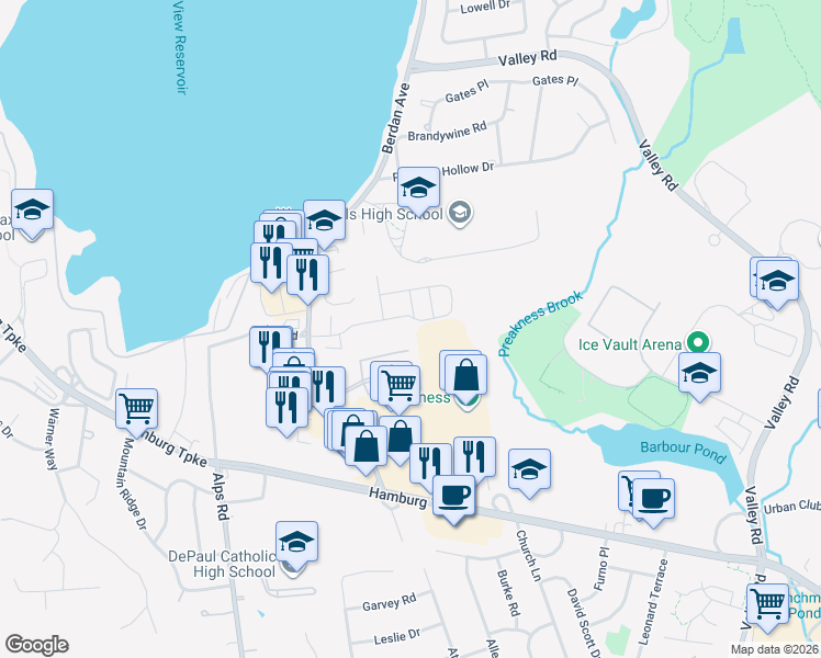 map of restaurants, bars, coffee shops, grocery stores, and more near 701 Brittany Drive in Wayne
