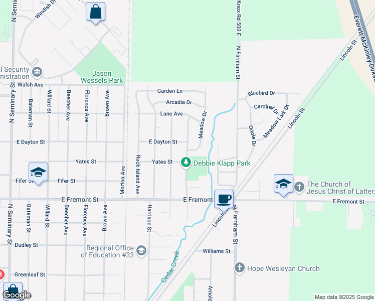 map of restaurants, bars, coffee shops, grocery stores, and more near 1449 Meadow Drive in Galesburg