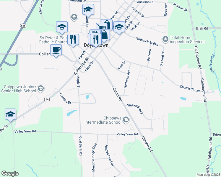 map of restaurants, bars, coffee shops, grocery stores, and more near 340 Township Highway 100 in Doylestown