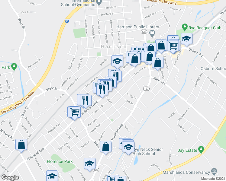 map of restaurants, bars, coffee shops, grocery stores, and more near 126 Fremont Street in Harrison