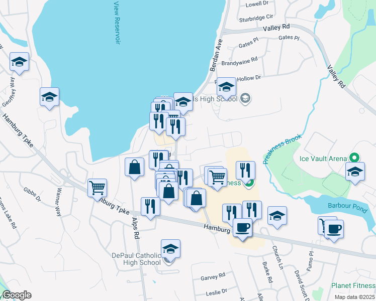 map of restaurants, bars, coffee shops, grocery stores, and more near 1124 Brittany Drive in Wayne
