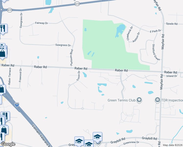 map of restaurants, bars, coffee shops, grocery stores, and more near 2040 Carlile Drive in Uniontown