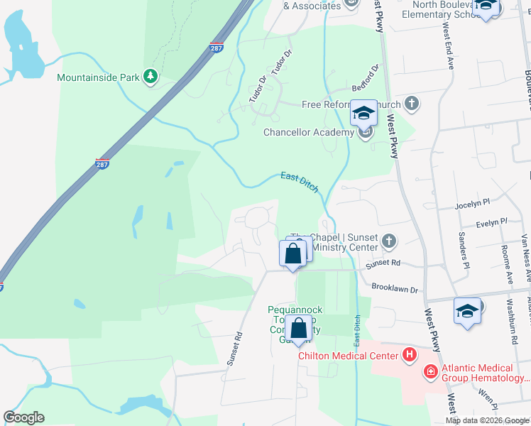 map of restaurants, bars, coffee shops, grocery stores, and more near 804 Chatfield Drive in Pequannock Township