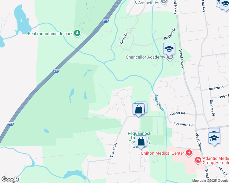 map of restaurants, bars, coffee shops, grocery stores, and more near 410 Chatfield Drive in Pequannock Township