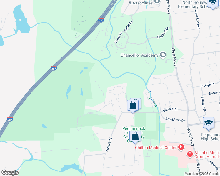 map of restaurants, bars, coffee shops, grocery stores, and more near 410 Chatfield Drive in Pequannock Township