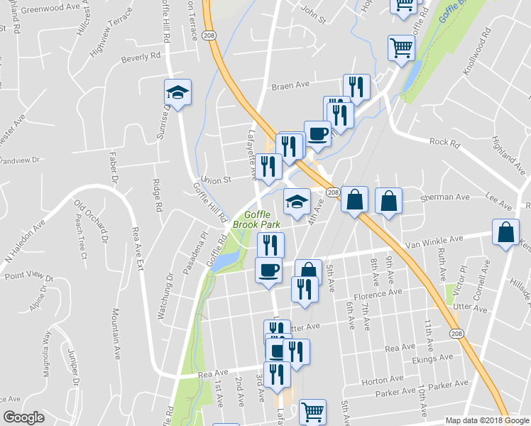 map of restaurants, bars, coffee shops, grocery stores, and more near 793 Lafayette Avenue Extension in Hawthorne