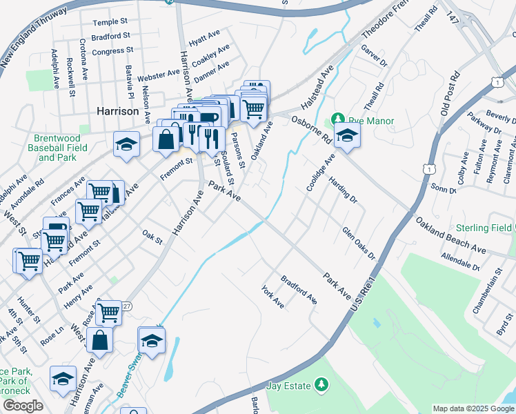 map of restaurants, bars, coffee shops, grocery stores, and more near 292 Park Avenue in Harrison